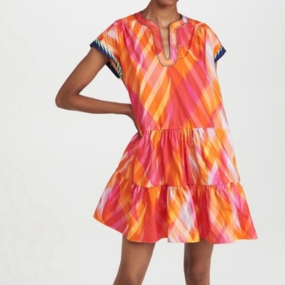 Saloni | Women’s pink/orange multi Ashley-B Sunset mini dress, cap sleeves, sz 2